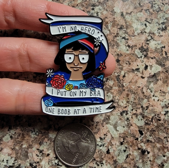 LARGE Tina Belcher I'm No Hero... Quirky Bob's Burgers Enamel Pin - Picture 2 of 3